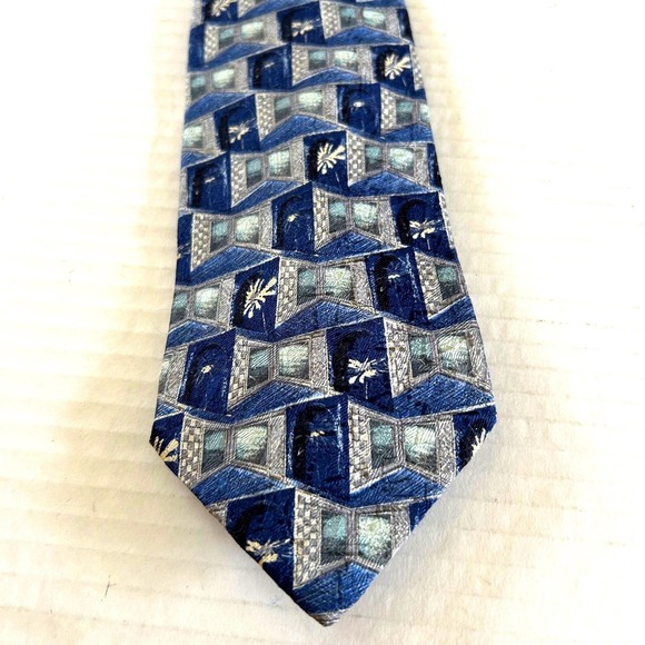 Ermenegildo Zegna Other - Ermenegildo Zegna Silk Tie Blue Silver Geometric Disegno Esclusivo Made in Italy